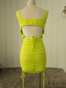 Neon lime ruched bodycon dress