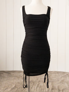 Black rushed bodycon dress