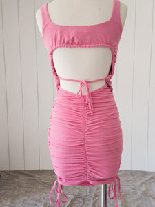 Candy pink ruched bodycon dress