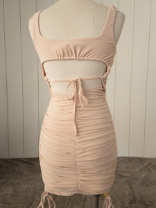 Oatmeal ruched bodycon dress