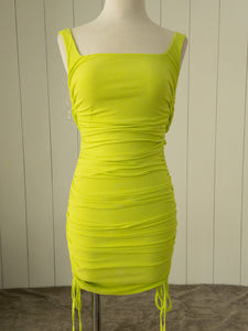 Neon lime ruched bodycon dress