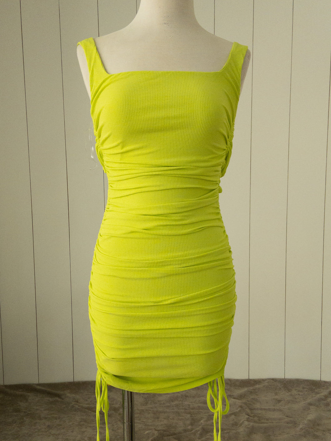 Neon lime ruched bodycon dress